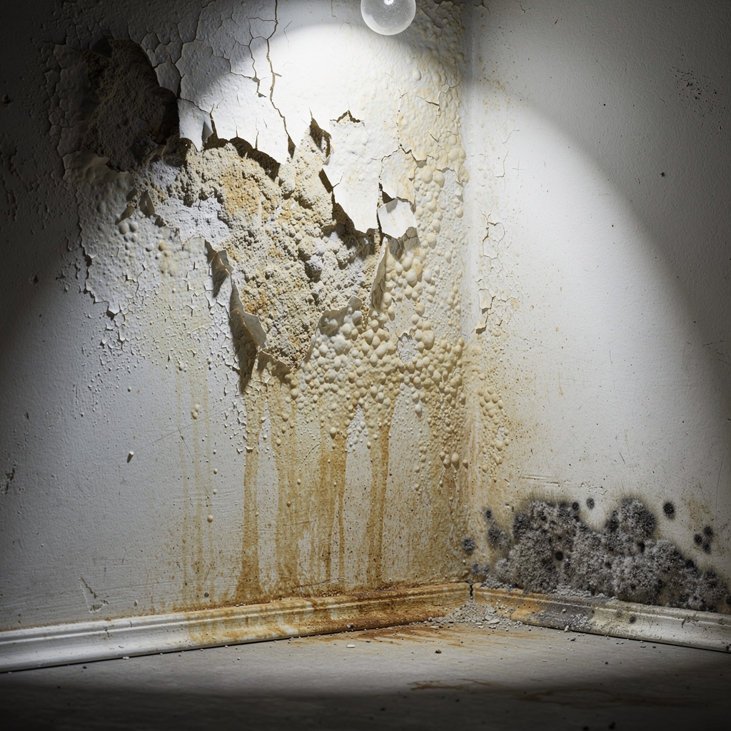 Sichtbarer Feuchtigkeitsschaden an einer Wand