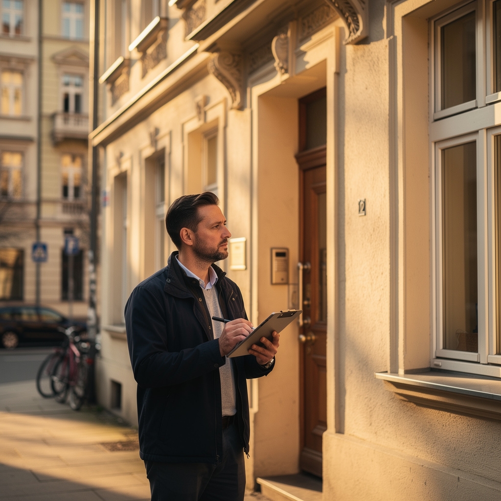 Experte prüft Immobilie bei Besichtigung